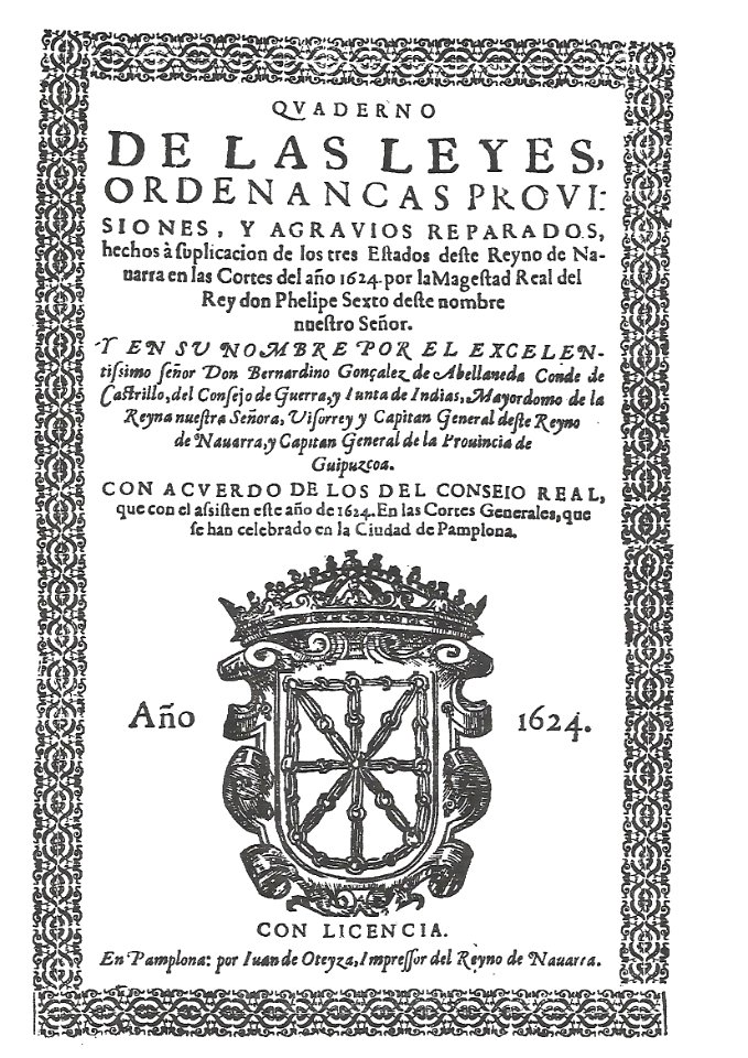 Oteiza 1624. Cuadernos de Leyes del reino de Navarra