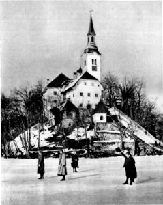 Otočič na Blejskem jezeru v zimskem snegu 1927