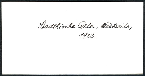 Otto Wolff Stereoskopie, Celle, Stadtkirche Westseite 1912, Rückseite Kopie