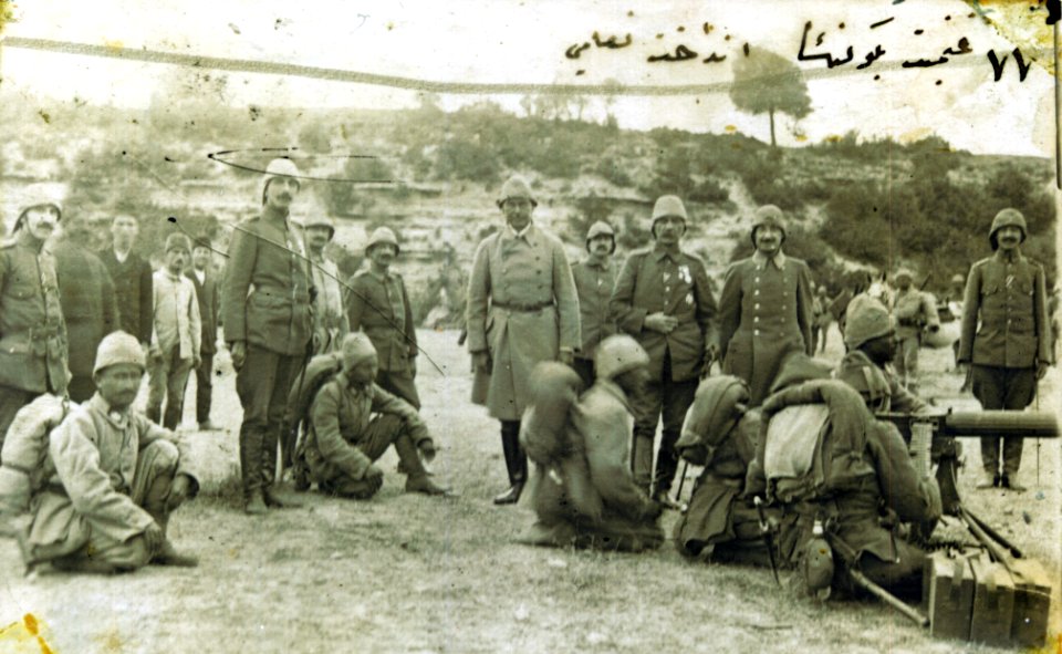 Ottoman soldiers testing captured weapons