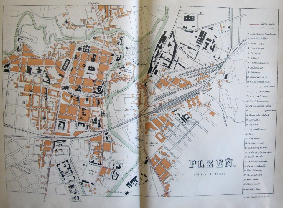Ottův slovník naučný - mapa Plzně