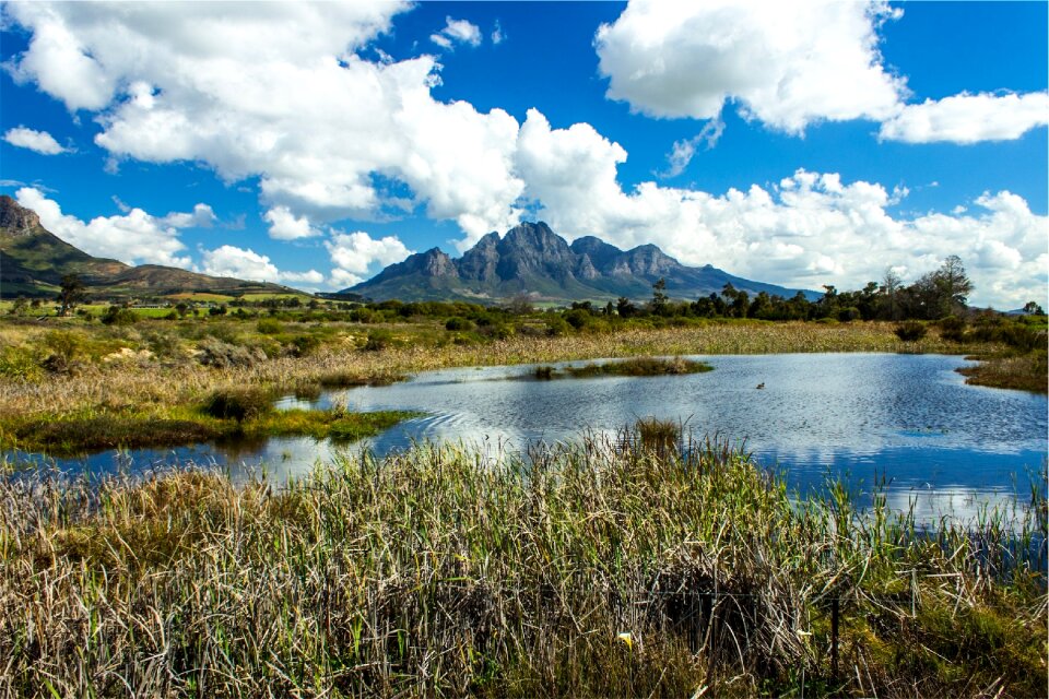 Reflection mountains fields photo