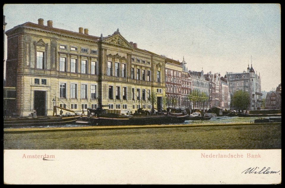 Oude Turfmarkt 139-153 met op de voorgrond het Rokin en rechts de Nieuwe Doelenstraat. Uitgave Schaefers Kunst Chromo, Amsterdam, Afb PBKD00345000006