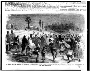Out of door sports - the Caledonian and Thistle clubs playing the Scottish national game of curling upon the frozen pond in the Central Park, New York - from a sketch by our own artist. LCCN93508462