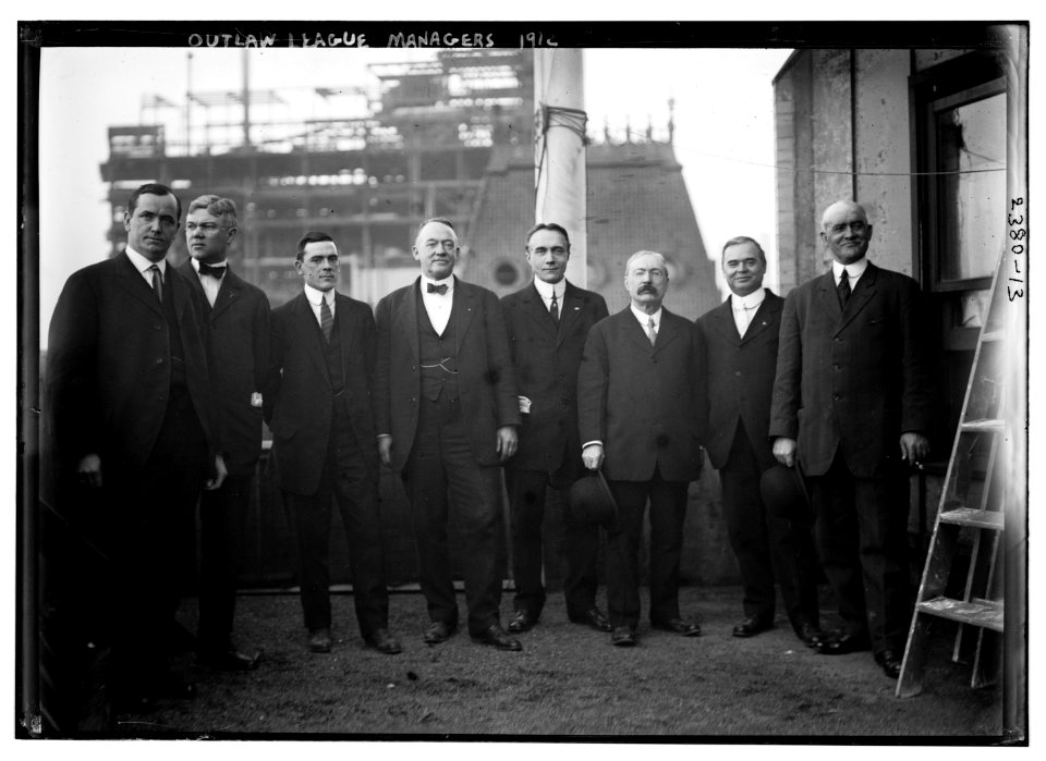 Outlaw League executives- left to right, Marshall Henderson, co-owner Pittsburgh; William T. Murphy, owner Cleveland; Ambrose Hussey Jr., co-owner, Brooklyn; William A. Witman, first league LCCN2014690252