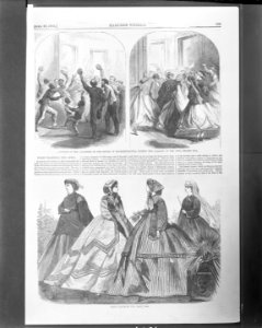 Outside of the galleries of the House of Representatives during the passage of the civil rights bill Paris fashions for April, 1866. LCCN2010652199