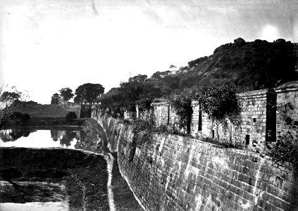Outside view of the Foochow city walls and meat below Woo-Shih-Shan (hill)