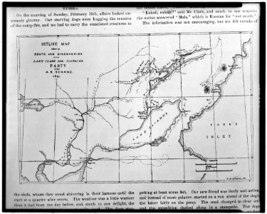 Outline map showing route and discoveries of the Lake Clark dog-sledging party under A.B. Schanz, 1891 - A.B. Schanz, del. LCCN92514939