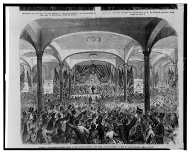 Ovation to Lieutenant General Grant at the Cooper Institute, New York, on the evening of June 7 - Grant saluting the audience LCCN2001695557