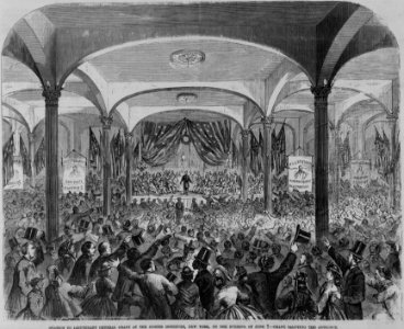 Ovation to Lieutenant General Grant at the Cooper Institute, New York, on the evening of June 7 - Grant saluting the audience LCCN2001695557