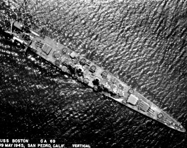 Overhead view of USS Boston (CA-69), 19 May 1945