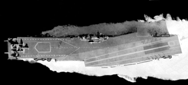 Overhead view of USS Hancock (CVA-19) in 1957