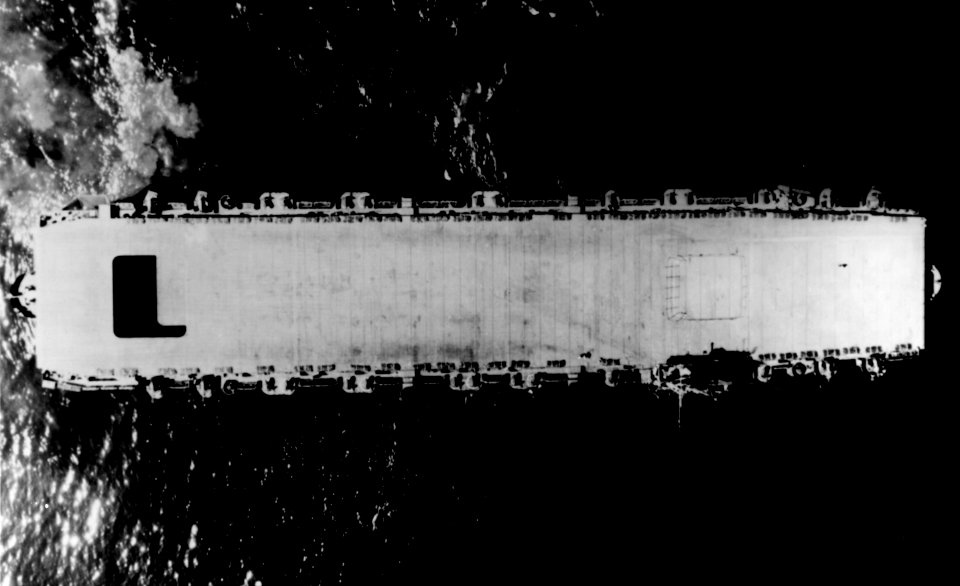 Overhead view of USS Sargent Bay (CVE-83), circa in 1944 (NH 84836)