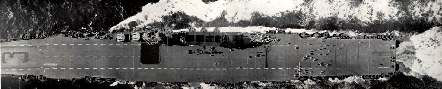 Overhead view of USS Saratoga (CV-3), circa in 1945
