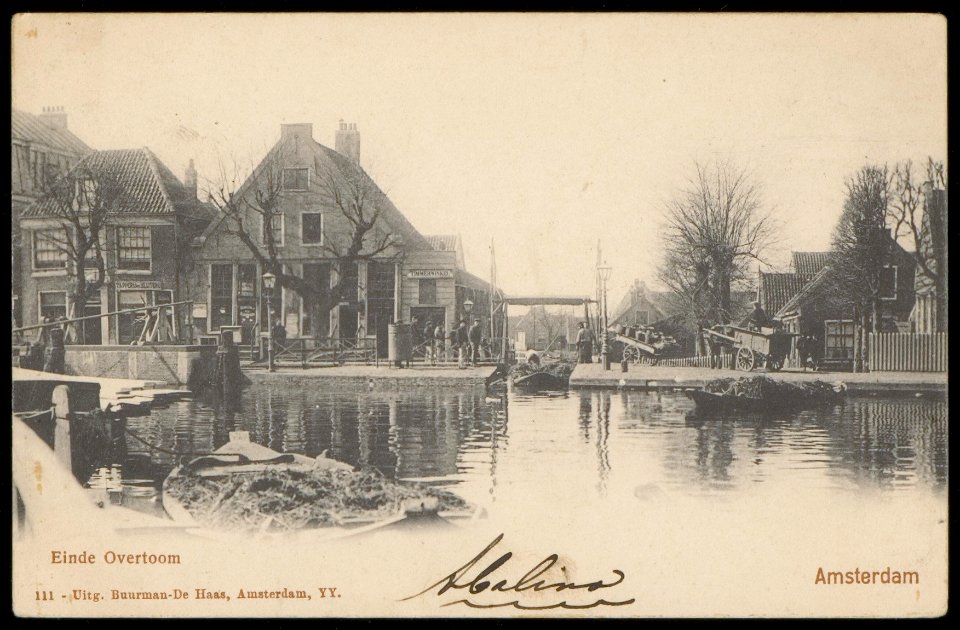 Overtoom met links de Overtoomsesluis. Uitgave Buurman-De Haas, Amsterdam, Afb PBKD00031000002