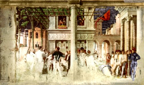 Ovetari, san cristorforo 05-06, Martirio e trasporto del corpo decapitato di san Cristoforo di Andrea Mantegna