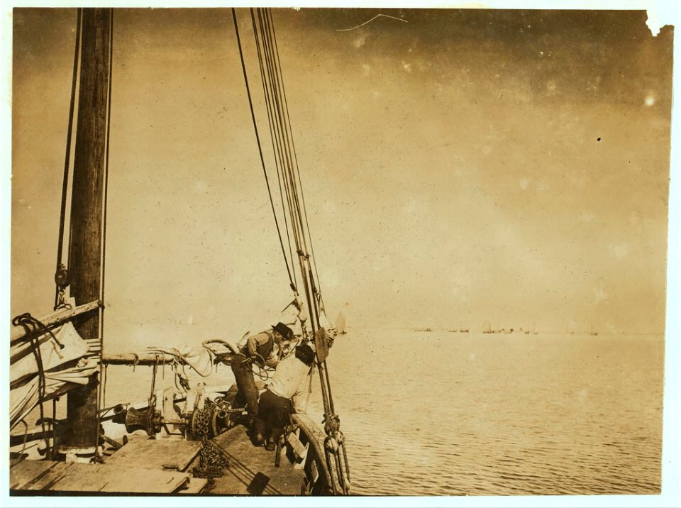 Oyster barge nearing the fleet fishing on the reefs. LOC nclc.04684