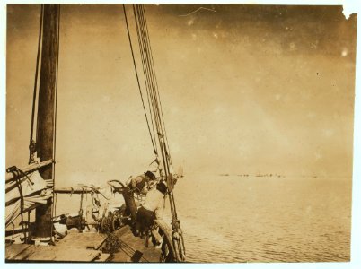 Oyster barge nearing the fleet fishing on the reefs. LOC nclc.04684