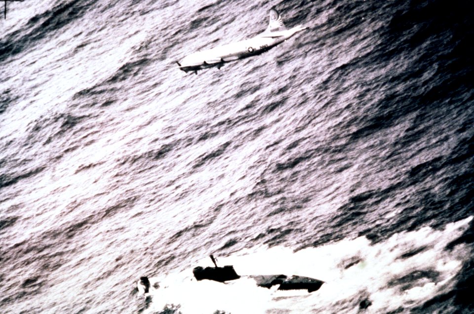 P-3C VP-23 flying over Juliett-class submarine 1982