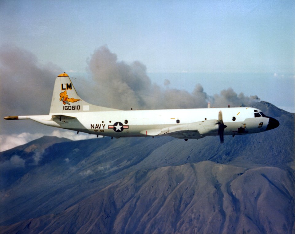 P-3C VP-44 flying past Mt Etna c1984