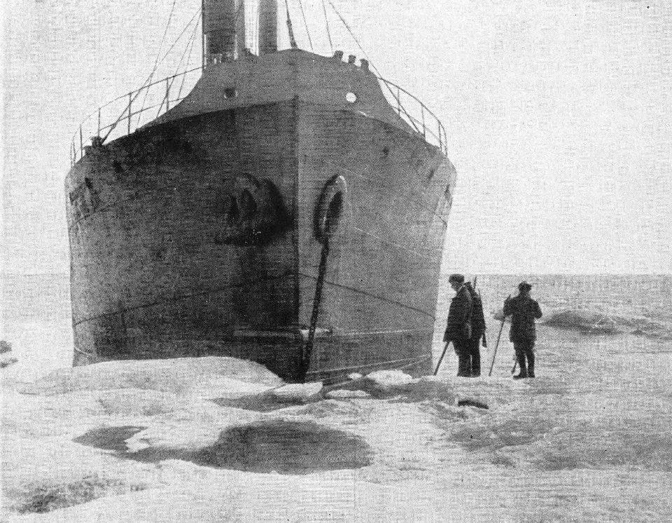 P28b The bow of the Correct, showing ice-skin near the water