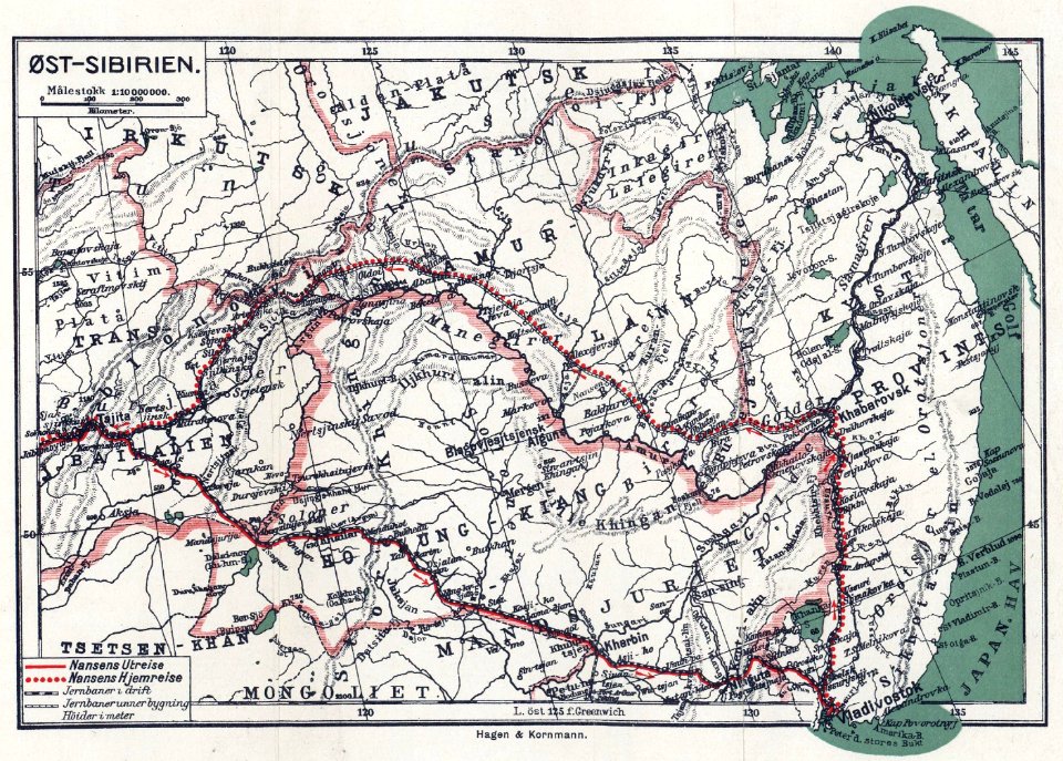 P511 Map of Eastern Siberia, showing Dr Nansen's routes