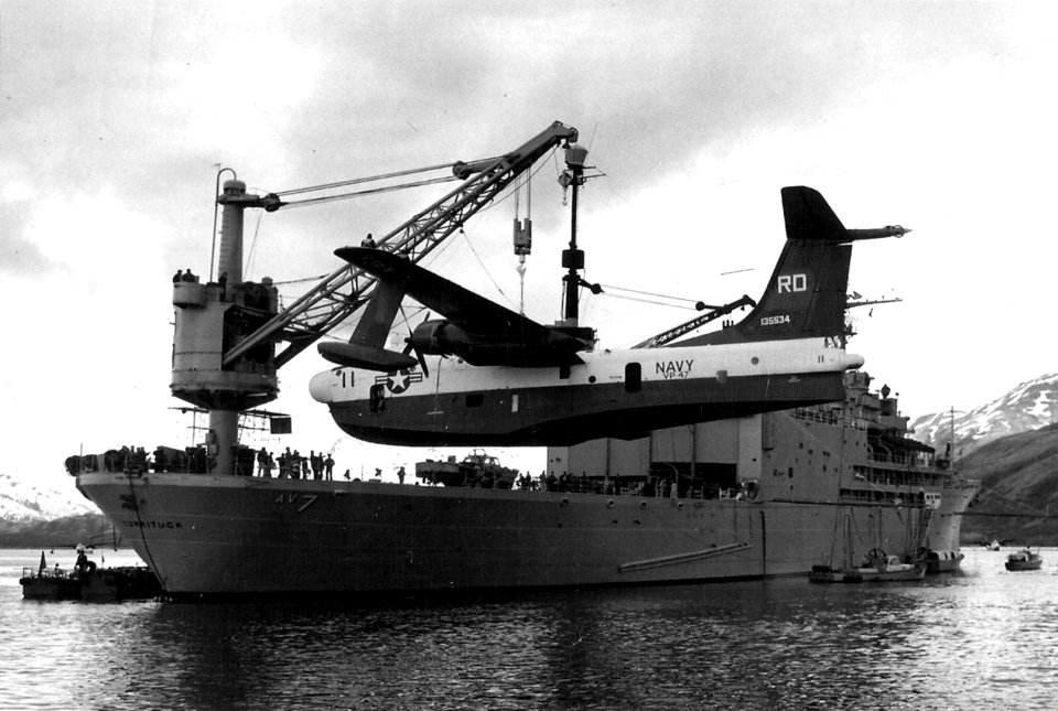 P5M-2 hoisted aboard USS Currituck (AV-7) Kodiak 1962