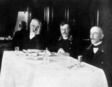 P466a Mr Wourtzel and his second engineers Boris Seest and Eugene Podrutsky in the saloon carriage