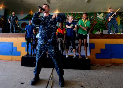 Pacific Fleet Band plays at Kokopo Secondary School during Pacific Partnership 2015 150701-N-PZ713-197