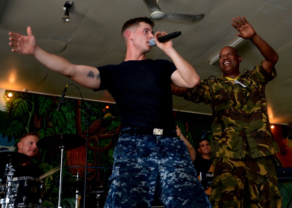 Pacific Fleet Band performs at Kokopo Secondary School during Pacific Partnership 2015. 150708-N-PZ713-489