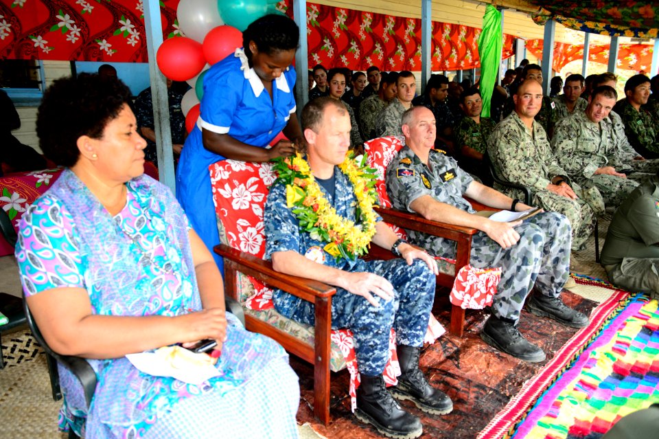 Pacific Partnership 2015 leaders attend a cermemony at the Viani Primary School in Fiji 150617-N-BK290-443