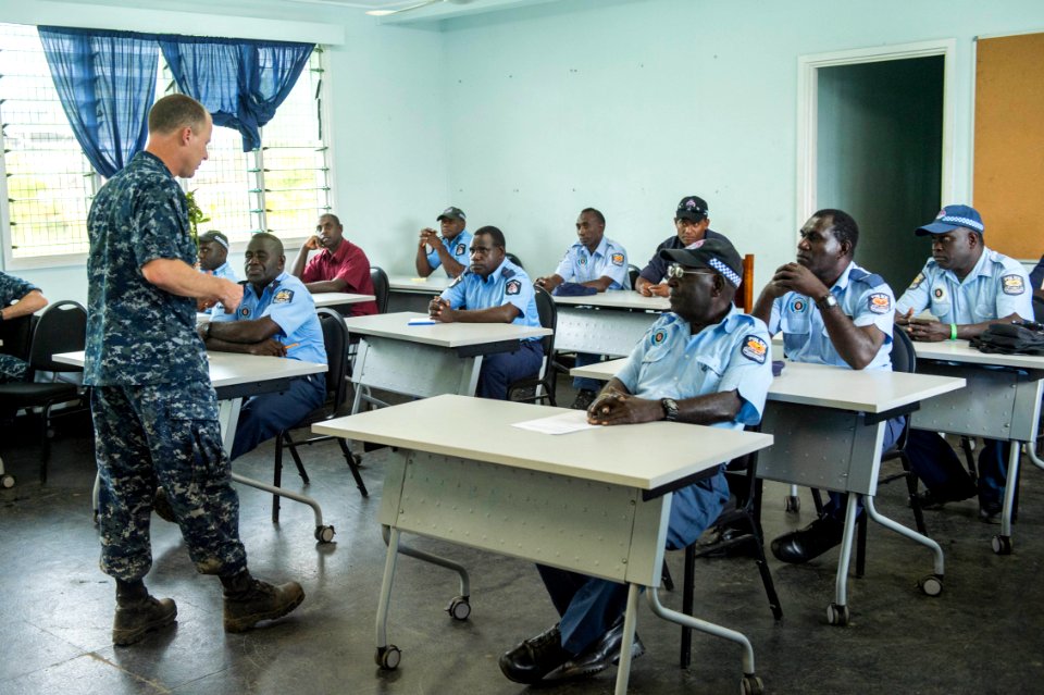 Pacific Partnership mission commander visits with Bougainville leaders 150702-N-BK290-454