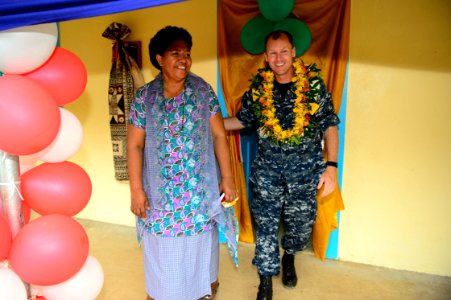 Pacific Partnership 2015 leaders attend a cermemony at the Viani Primary School in Fiji 150617-N-BK290-603