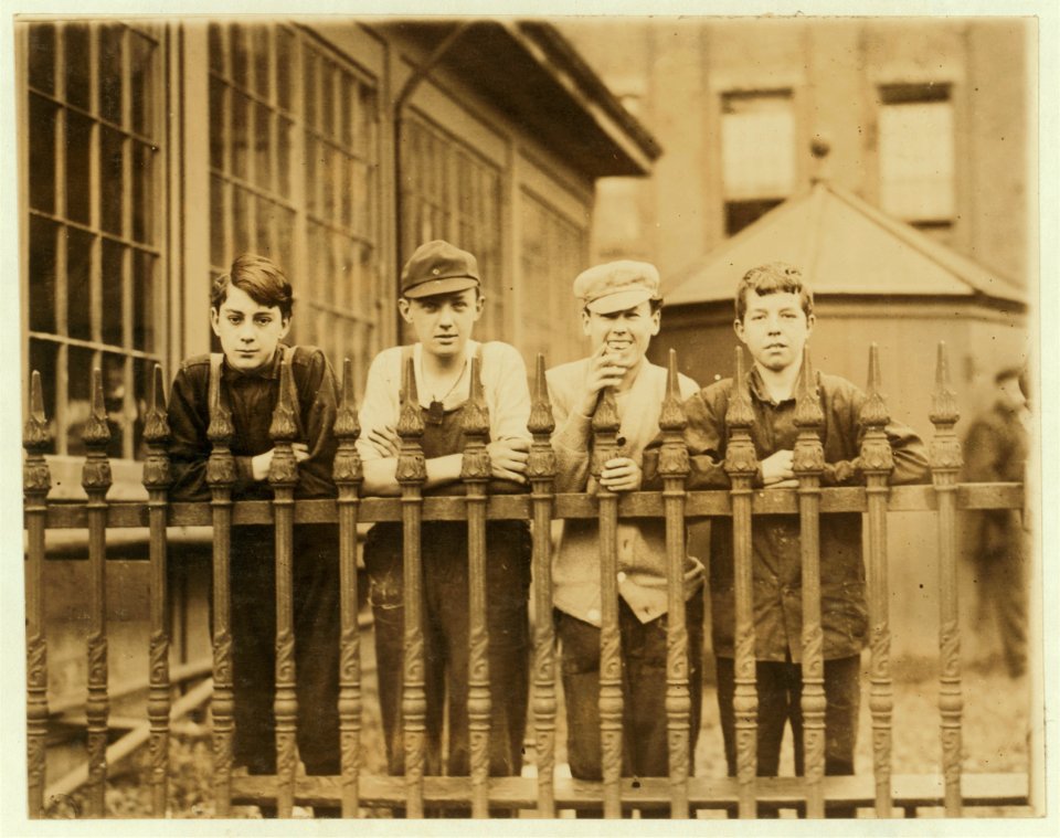 Pack boys in Pacific Mill, George Driscoll, 14 years, Mike Foley, 15 years. Been working 1 1-2 years. LOC nclc.01856