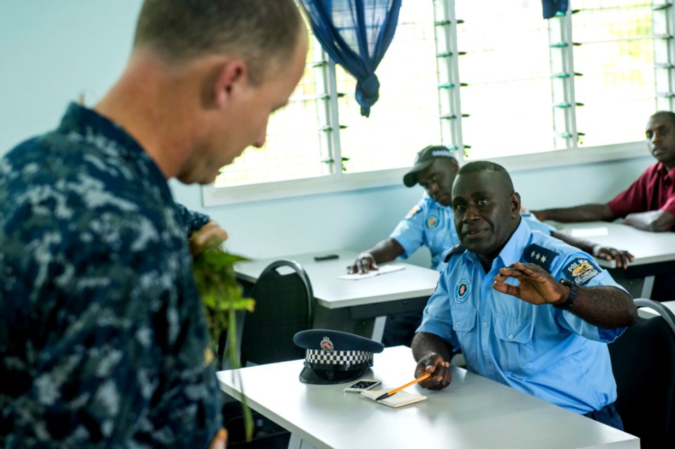 Pacific Partnership mission commander visits with Bougainville leaders 150702-N-BK290-591