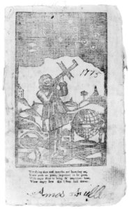Page from 18th Century almanac- Astronomer looking at heavens through telescope, 1775 LCCN2006687383