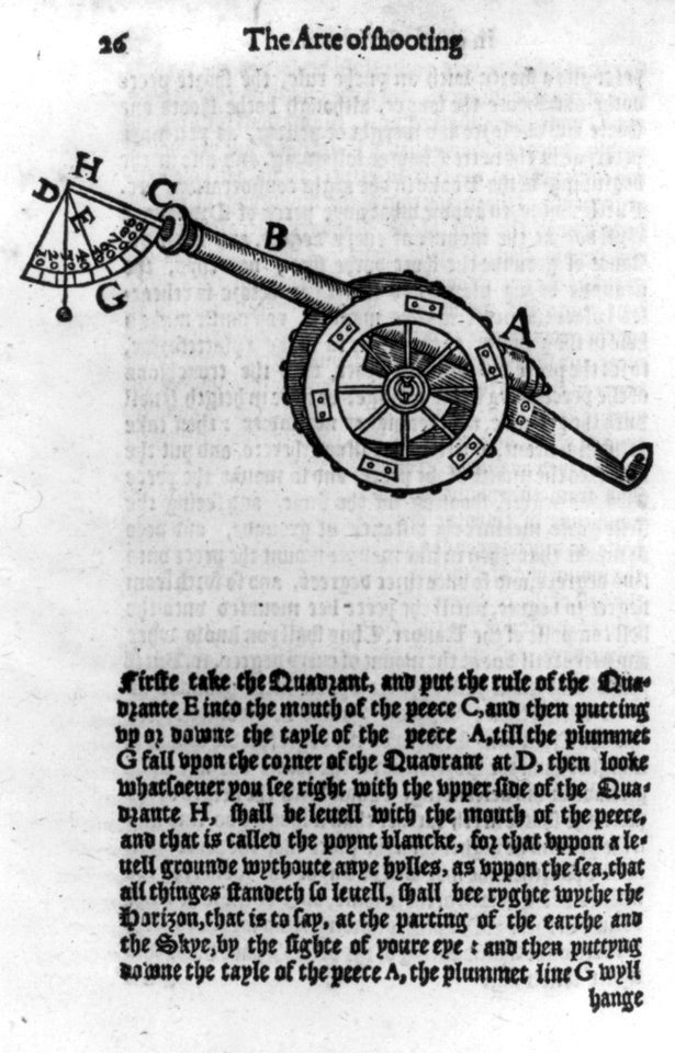 Page 26 from the Art of shooting in great ordnaunce... written by William Bourne. Imprinted at London for Thomas Woodcocke, 1587 LCCN2006689776