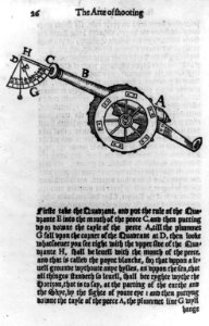 Page 26 from the Art of shooting in great ordnaunce... written by William Bourne. Imprinted at London for Thomas Woodcocke, 1587 LCCN2006689776