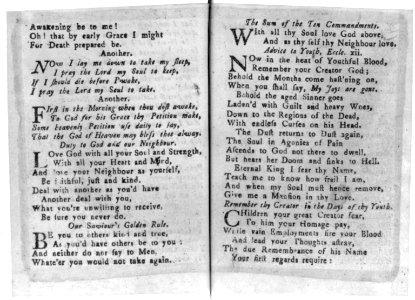 Page from The New England Primer Improved, 1773, children's prayers LCCN2006683474