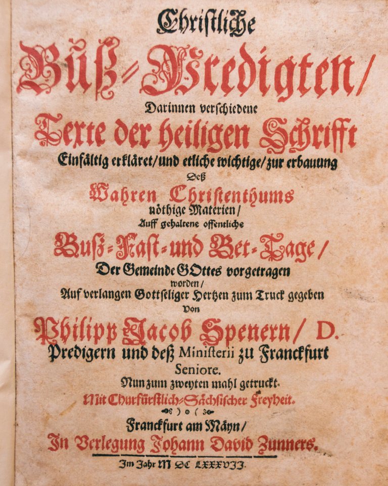 Page de titre d'un livre de Philipp Jacob Spener
