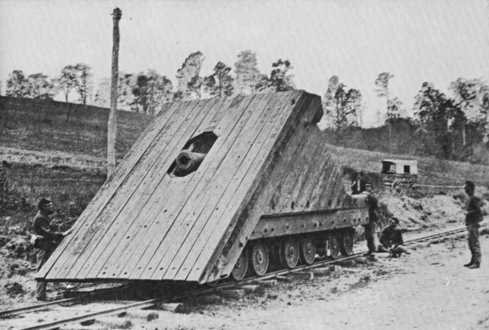 O'Sullivan, Timothy H. - Petersburg, Virginia, eine Kanone auf Schienen, Vorderansicht (Zeno Fotografie)