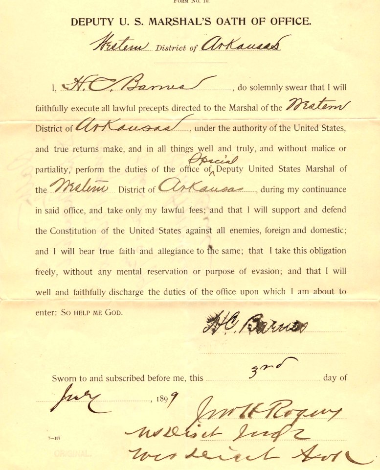 Oath of Deputy Marshal for H. J. Barnes (8495459096)