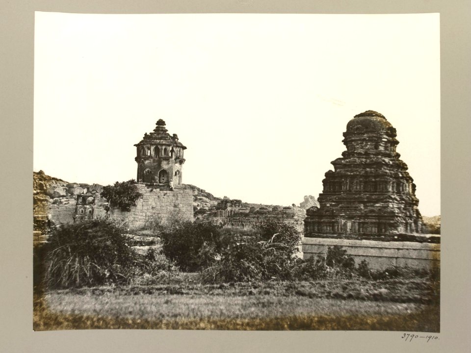 Octagonal Watchtower, Elephant Stables and Madhava Temple 1856 photo