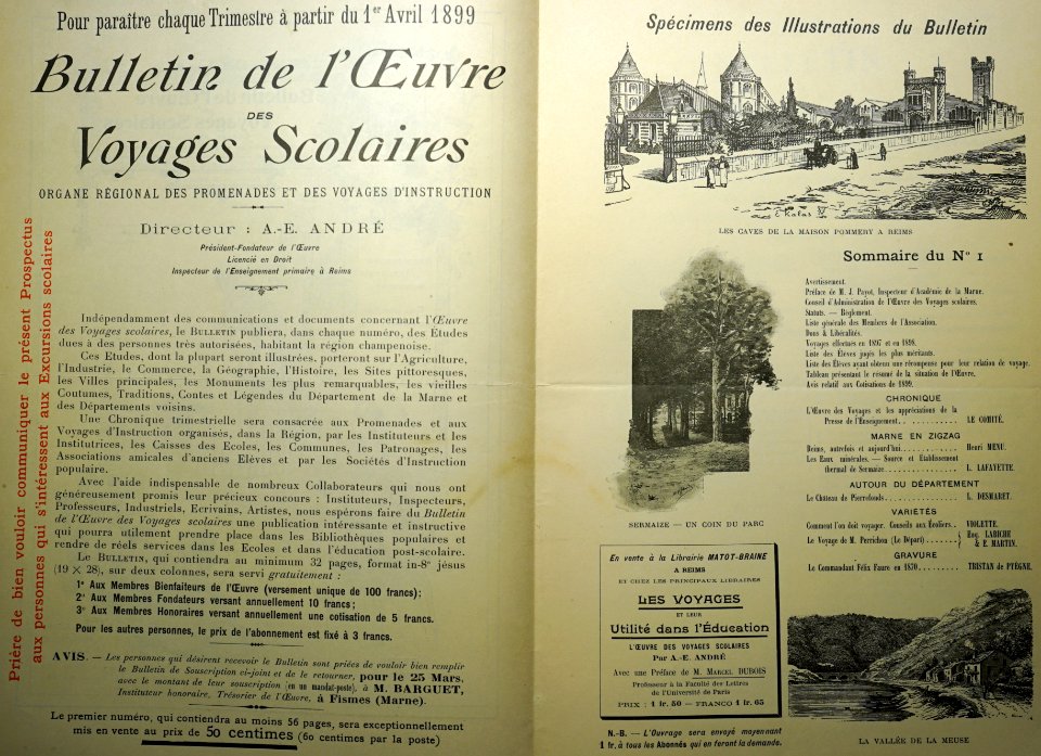 Oeuvre voyages scolaire 1899 96300