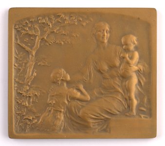 Oeuvres de l'Enfance Brabant, plaquette by Pierre Theunis, Belgium, (1919), Coins and Medals Department of the Royal Library of Belgium, 2Lef87-70 (recto)