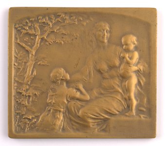 Oeuvres de l'Enfance Brabant, plaquette by Pierre Theunis, Belgium, (1919), Coins and Medals Department of the Royal Library of Belgium, 2Lef87-71 (recto)