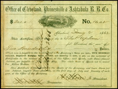 Office of Cleveland, Painesville & Ashtabula RR 1862