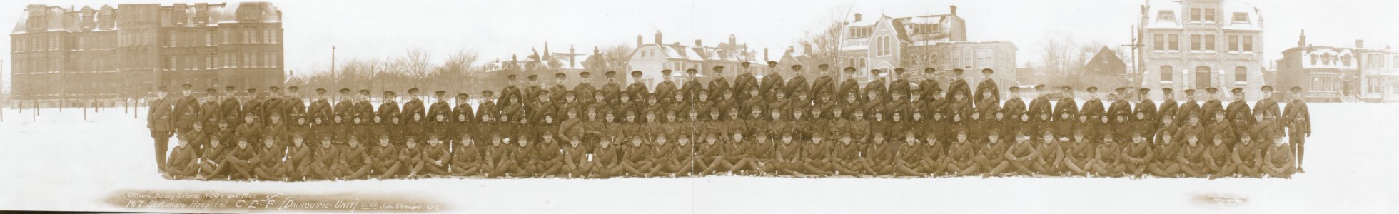Officers, Nursing Sistters, NCO's and men of No. 7 Stationary Hospital CEF, (Dalhousie Unit). Lt. Col. John Stewart OC (HS85-10-31180)
