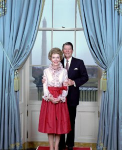 Official Portrait of President Ronald Reagan and Nancy Reagan in the Blue Room photo