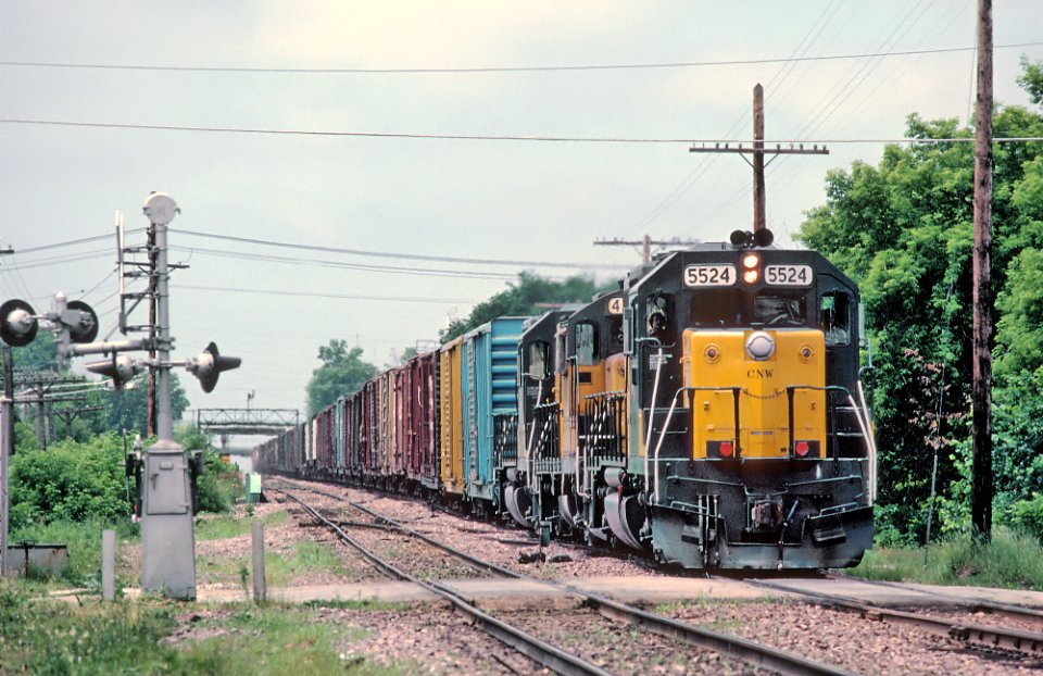 CNW 5524 an ex-Conrail GP40 at West Allis, Wis., depot, 82nd St. in July 1982 R01 (32266364352)